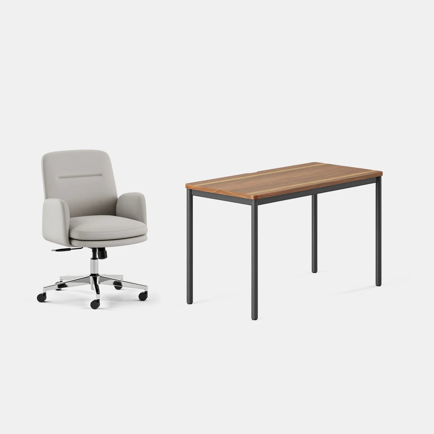 Chair Color:Limestone Vegan Leather; Desk Color:Walnut/Charcoal;