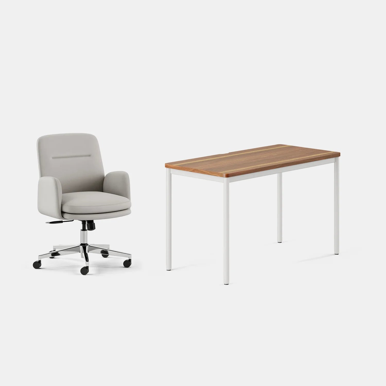 Chair Color:Limestone Vegan Leather; Desk Color:Walnut/White;