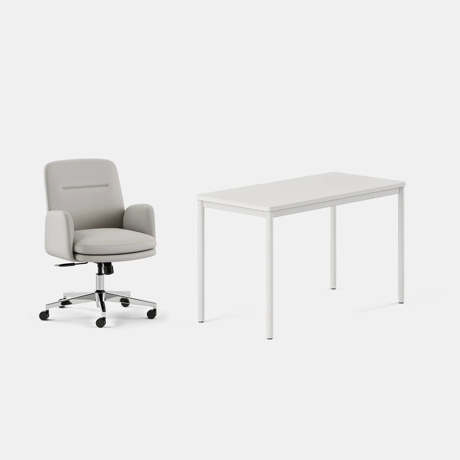 Chair Color:Limestone Vegan Leather; Desk Color:White/White;