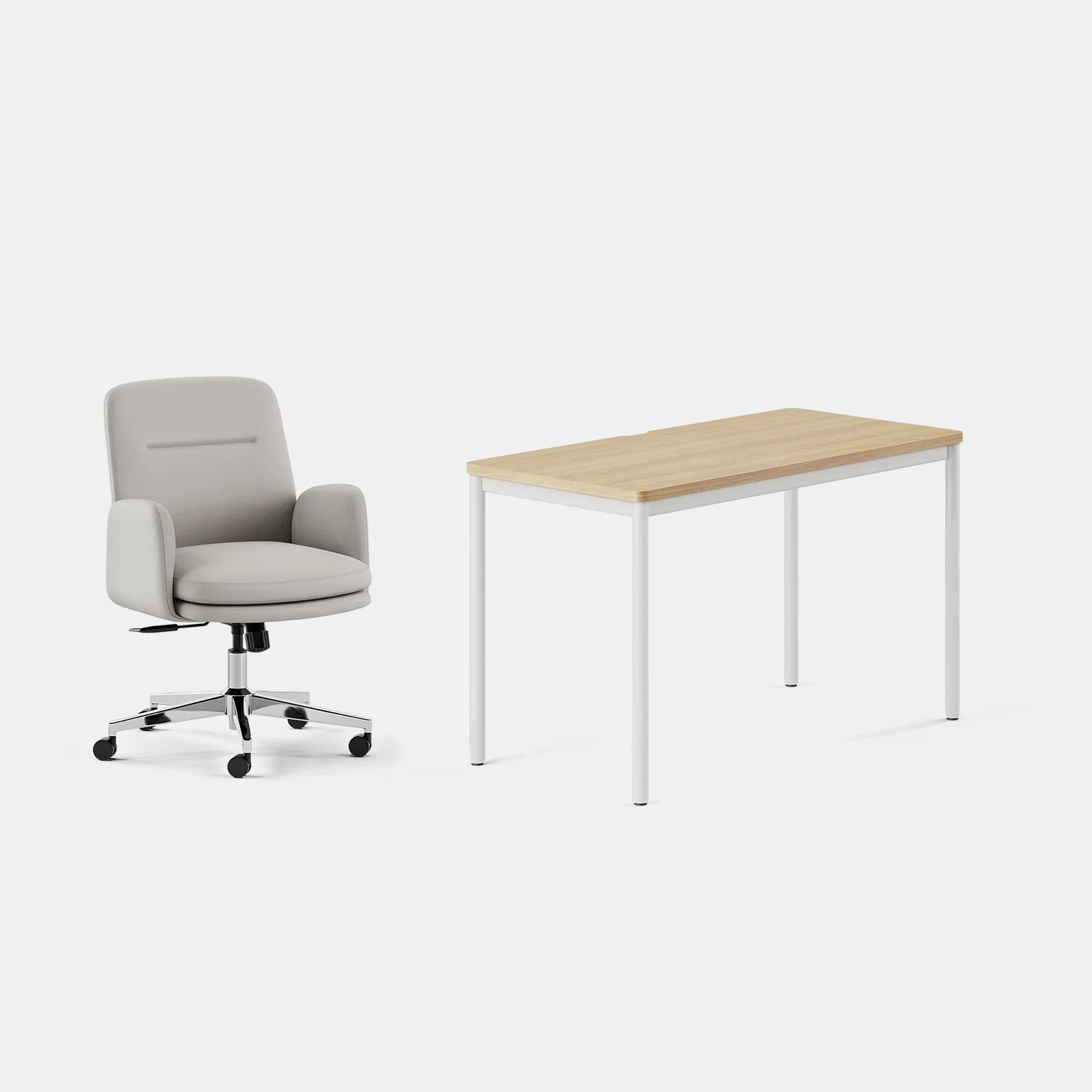 Chair Color:Limestone Vegan Leather; Desk Color:Woodgrain/White;