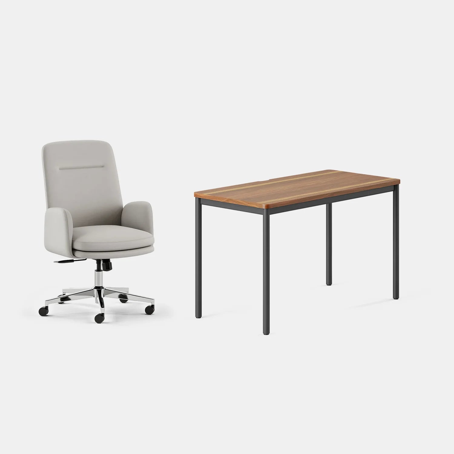 Chair Color:Limestone Vegan Leather; Desk Color:Walnut/Charcoal;