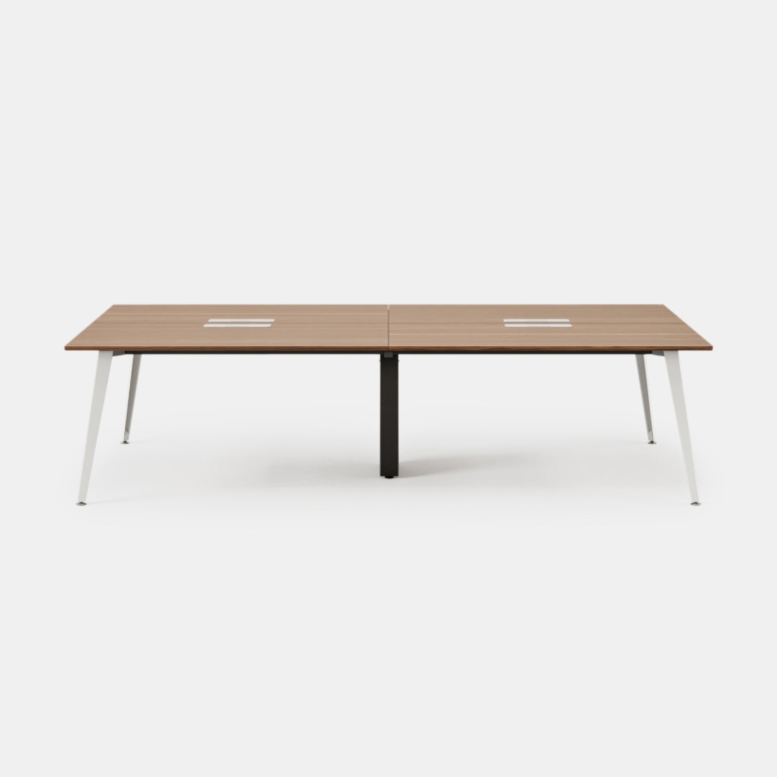 Top Color:Walnut; Leg Color:Powder White; Desk Size:120 inches x 60 inches;