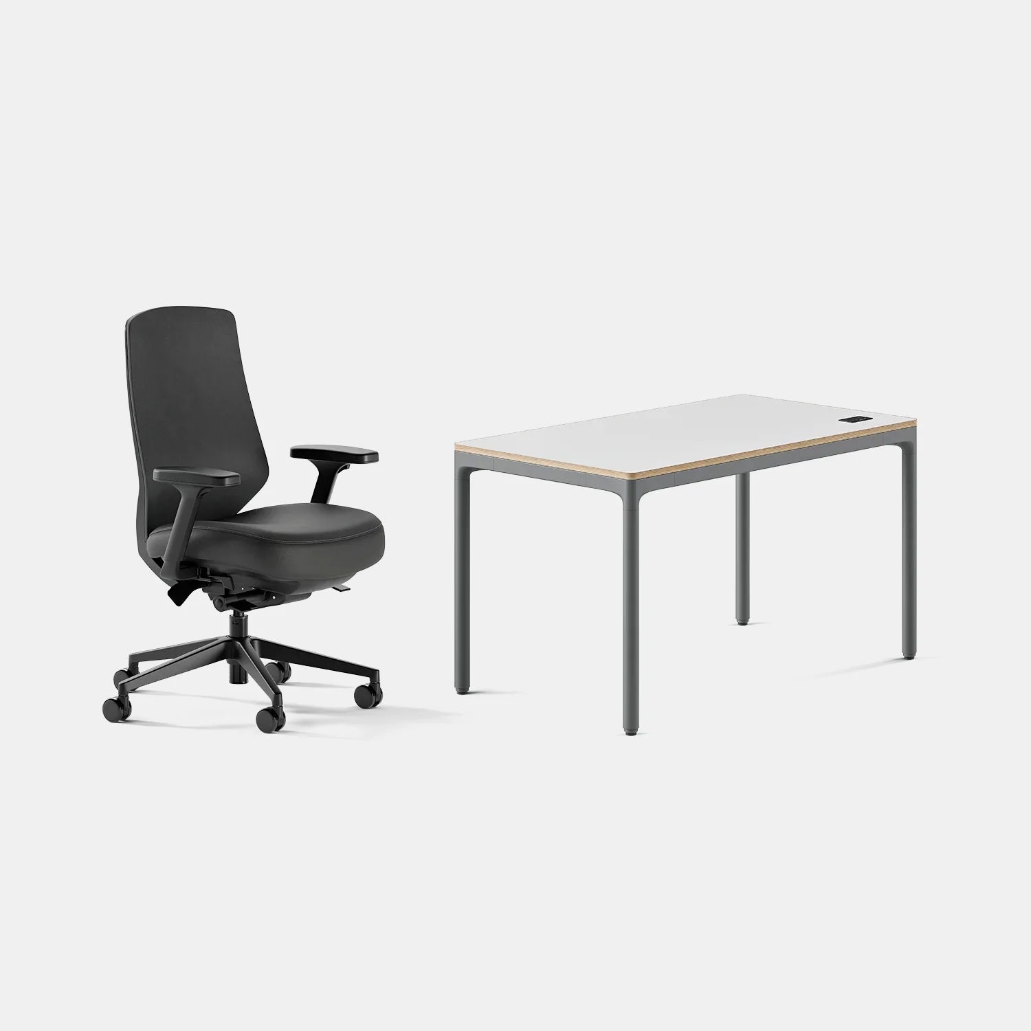 Chair Color:Black Leather; Desk Color:White/Carbon;